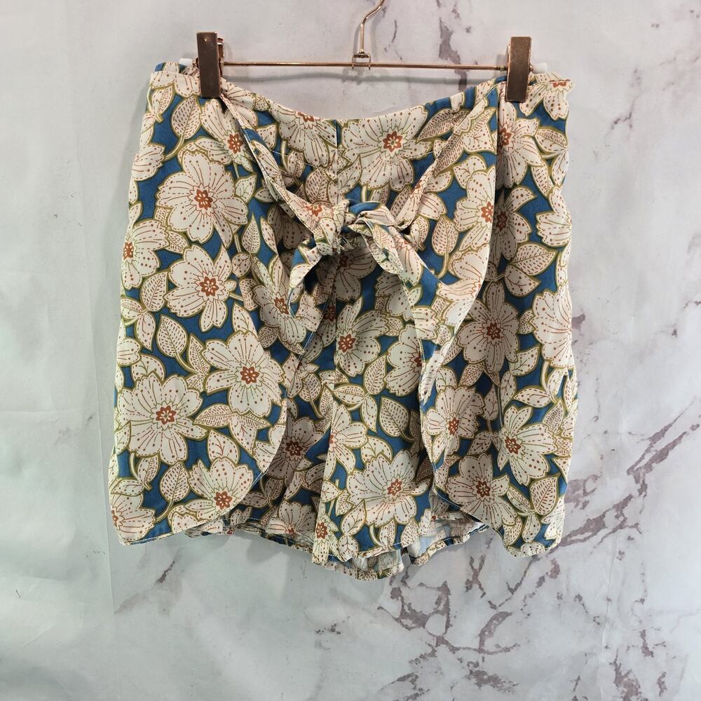 Anthropologie Shorts Womens Small Blue Floral Green High Rise Tie Georgine